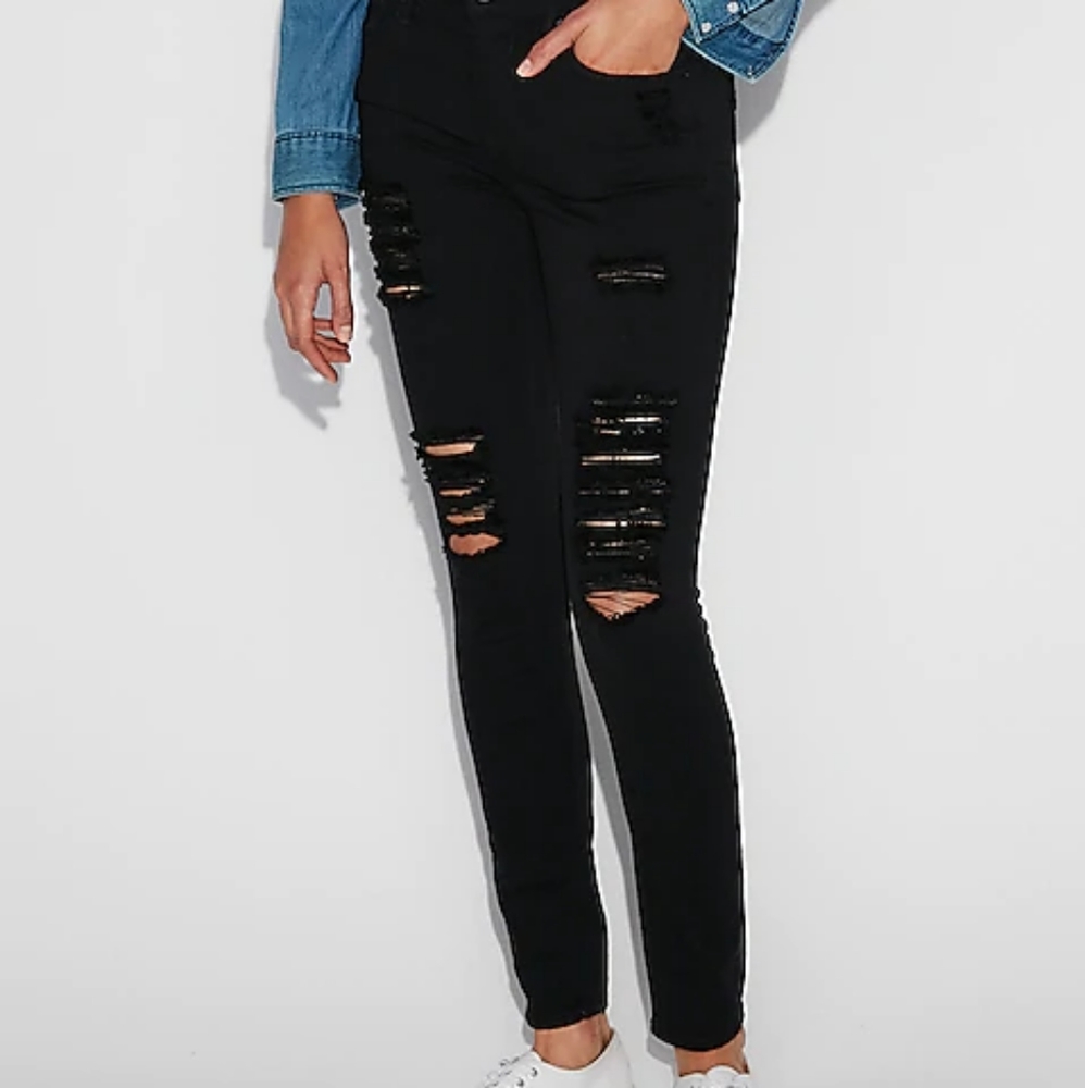Express Black Ripped Skinny Jeans